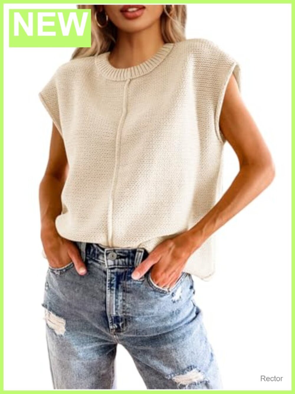 Cap Sleeve Sweater Vest Crewneck Loose Knit Pullover Top